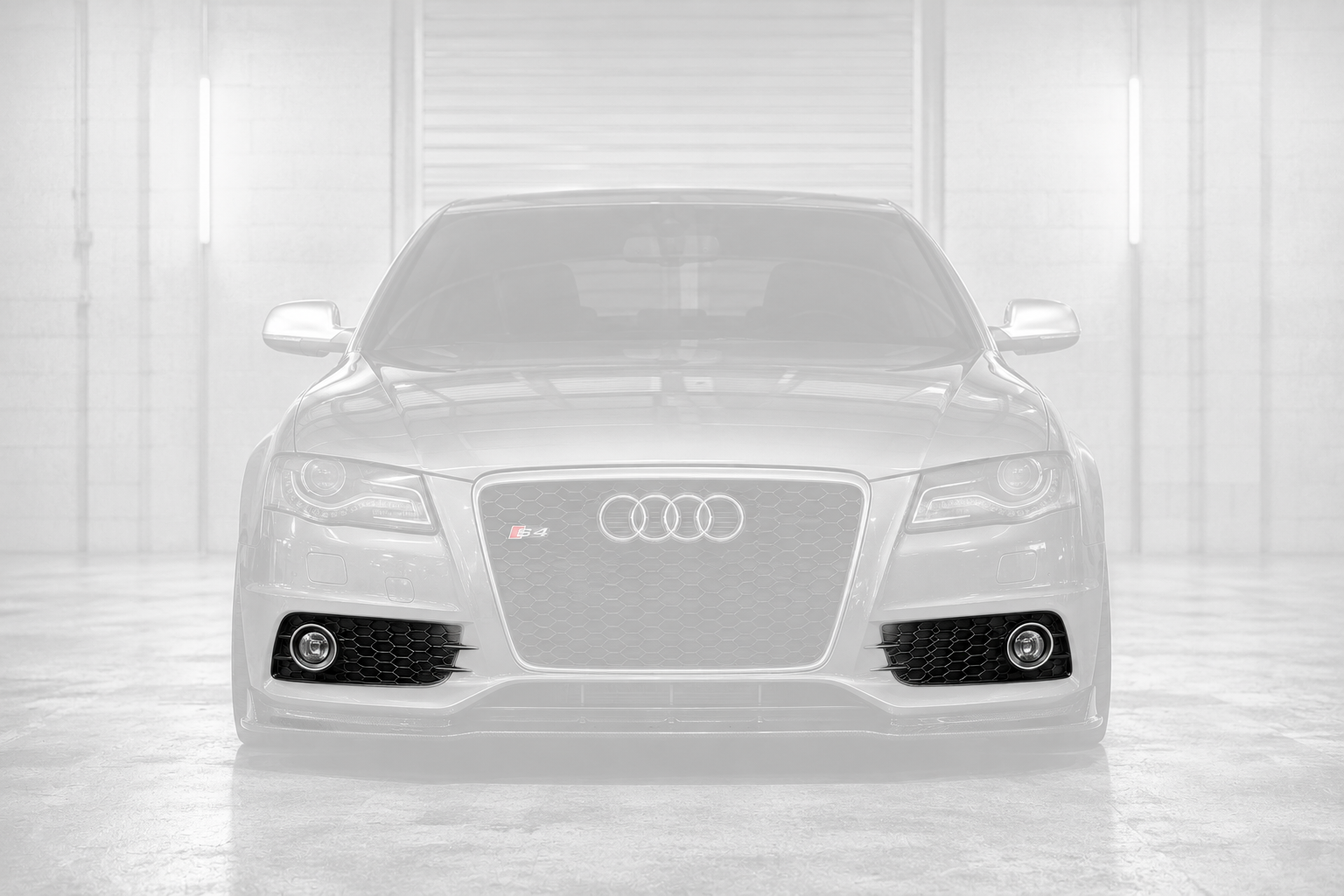 Audi B8 front end with honeycomb mesh fog light grilles, collection banner for Audi fog light grille parts