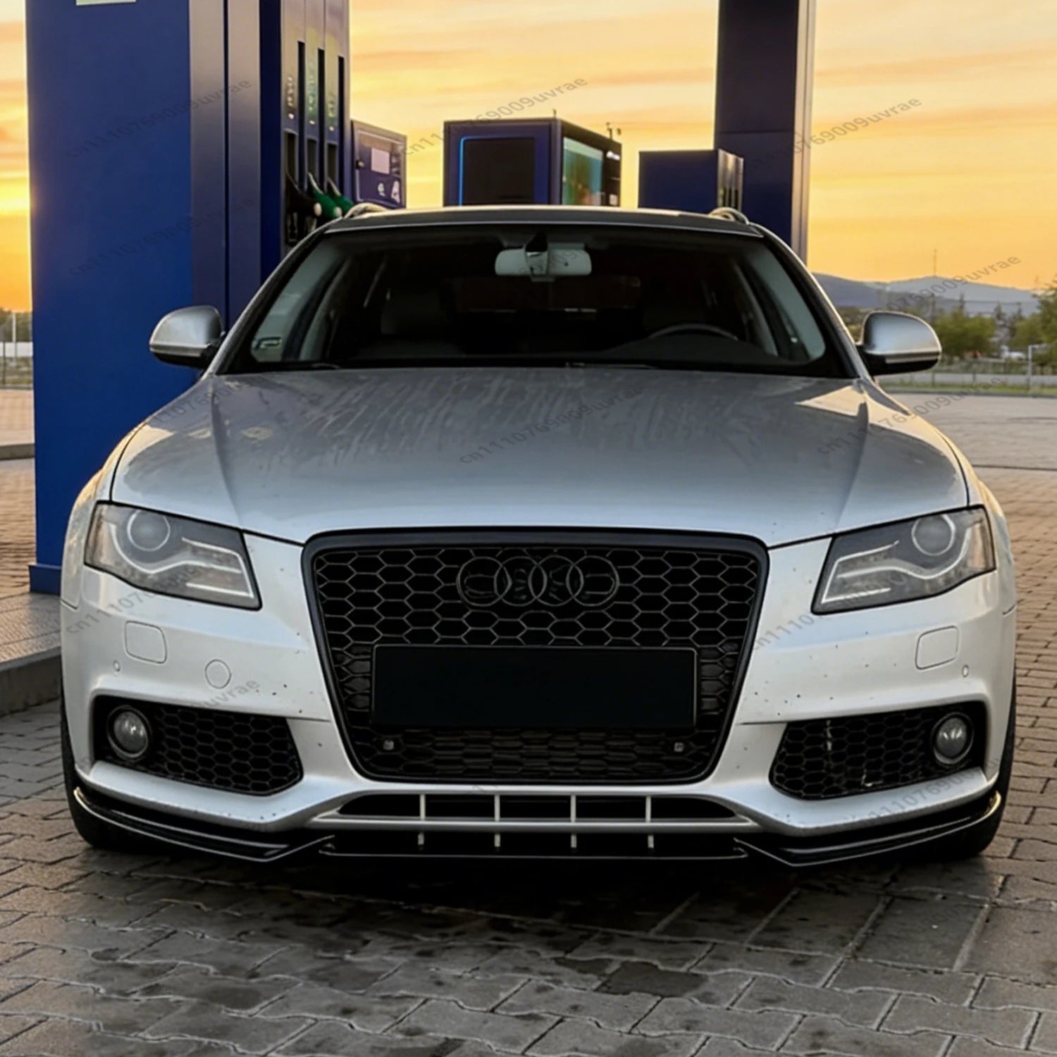Audi B8 showcasing front lip application from a front view