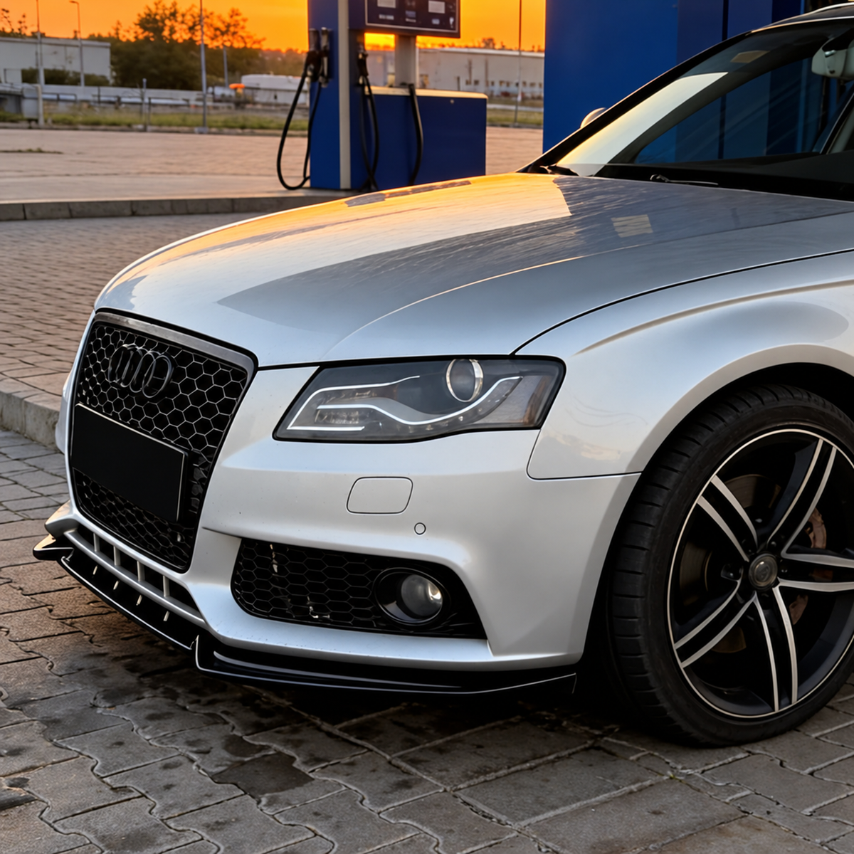 Silver Audi A4 B8 showcasing front lip application