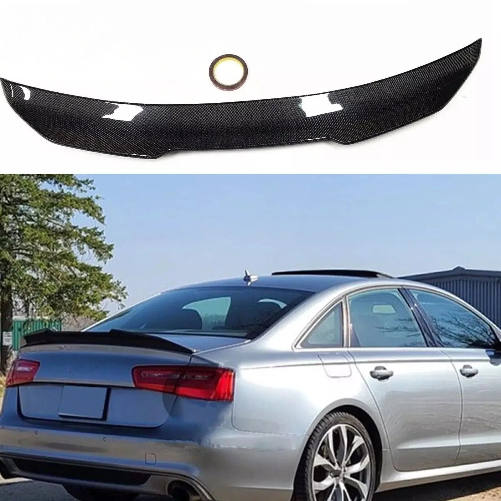 PSM Style Carbon Fiber Rear Trunk Lip Spoiler For Audi A4 S-Line/S4 B8 Sedan 2008-2012