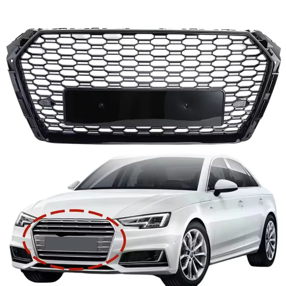 RS Style Honeycomb Grille Gloss Black For Audi A4 & S4 B9 2017-2019