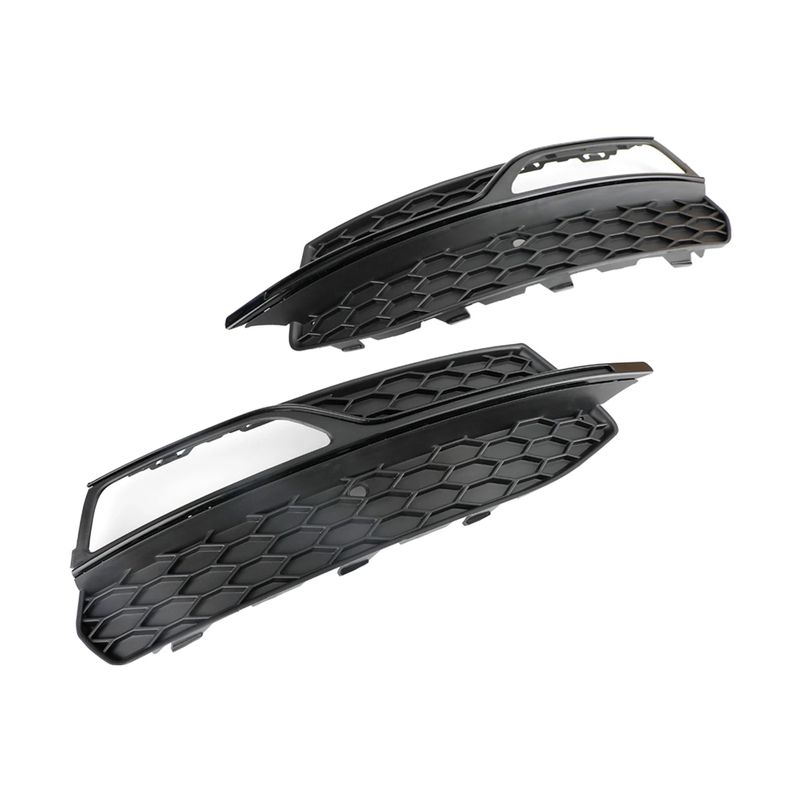 Gloss black honeycomb fog light grille pair for Audi A3 S-Line/S3 8V, alternate angled view