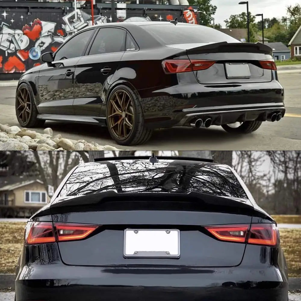 PSM style carbon fiber spoiler on a modified black Audi A3/S3, real owner example