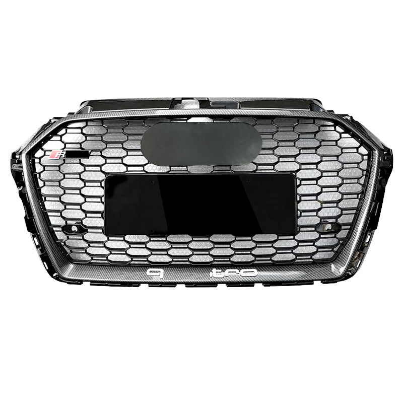 RS-style honeycomb grille with carbon fibre frame and black mesh for Audi A3/S3/RS3 8V (2017-2019)