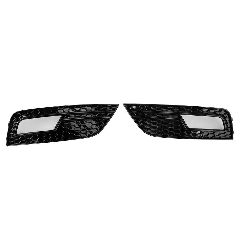 Gloss black honeycomb fog light grille pair for Audi A4 B8.5, flat front view