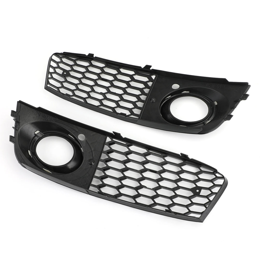 Audi A4 B8 fog light grille pair with close-up fog light opening and mesh detail insets