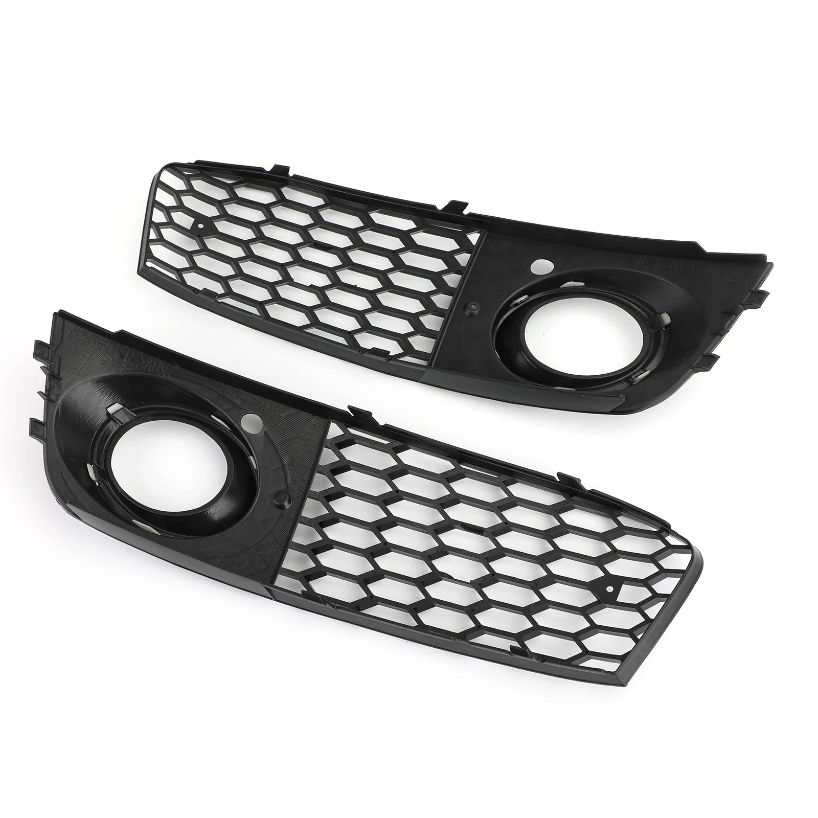 Audi A4 B8 fog light grille pair with close-up fog light opening and mesh detail insets