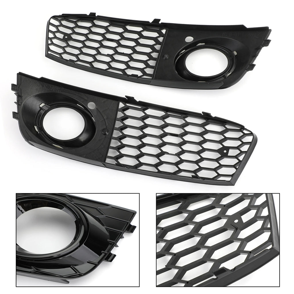 Audi A4 B8 fog light grille pair with close-up fog light opening and mesh detail insets