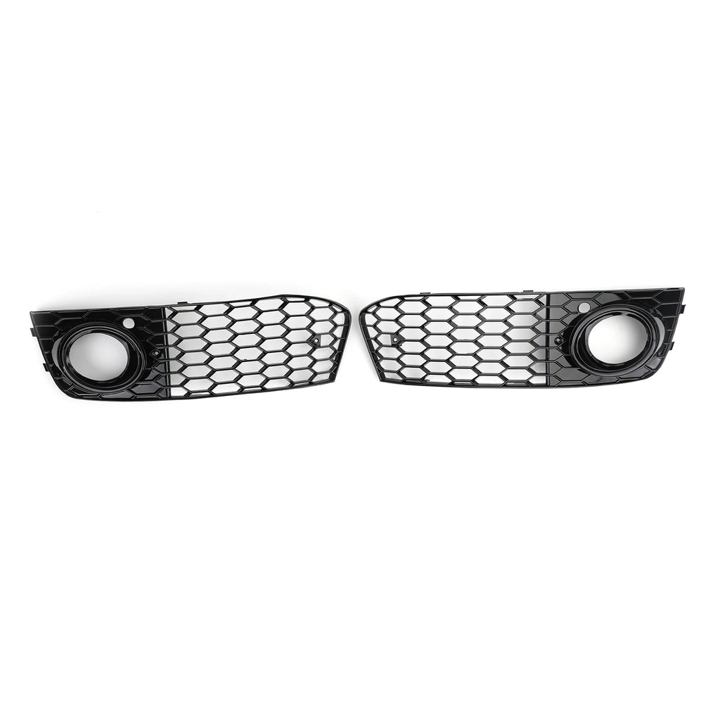 Pair of honeycomb mesh fog light grilles for Audi A4 B8 Sedan, angled view
