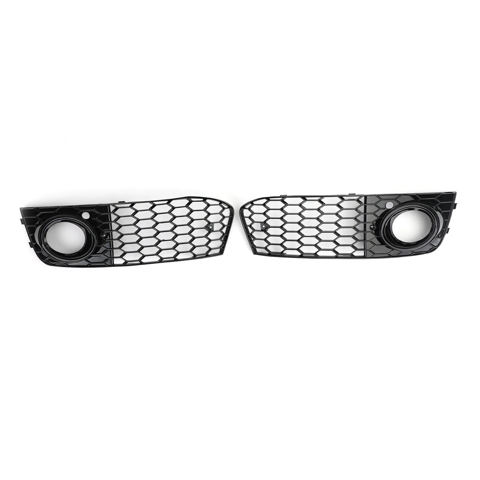 Pair of honeycomb mesh fog light grilles for Audi A4 B8 Sedan, angled view