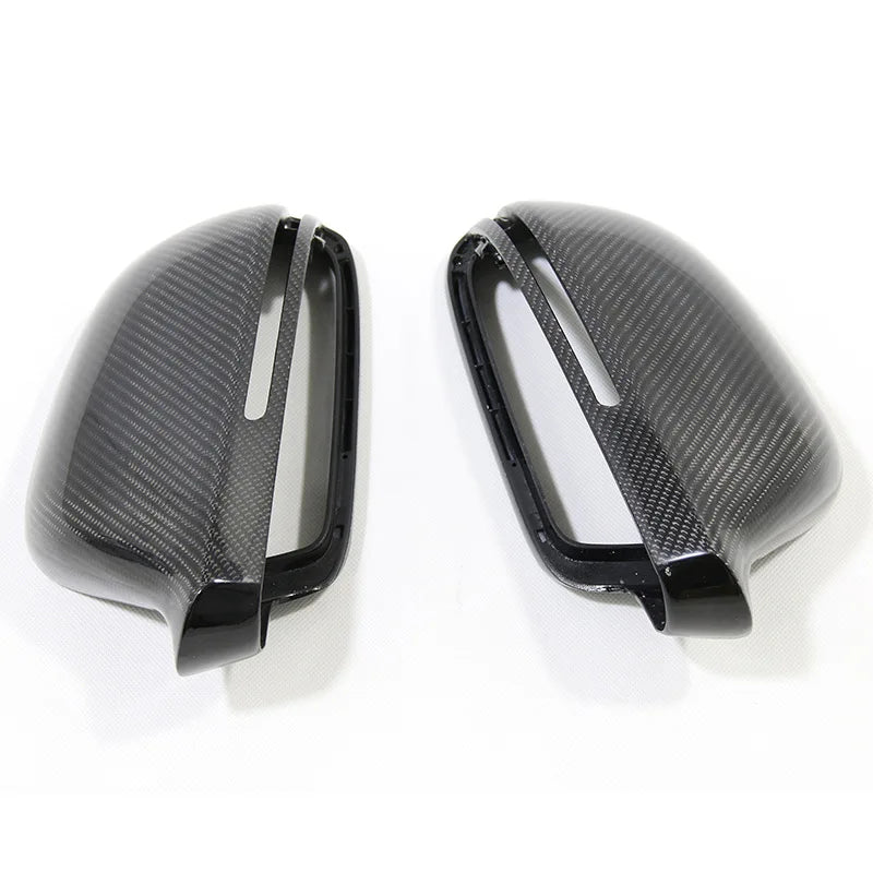 Front view of left and right carbon fiber mirror covers for Audi A4 B8 2008-2009
