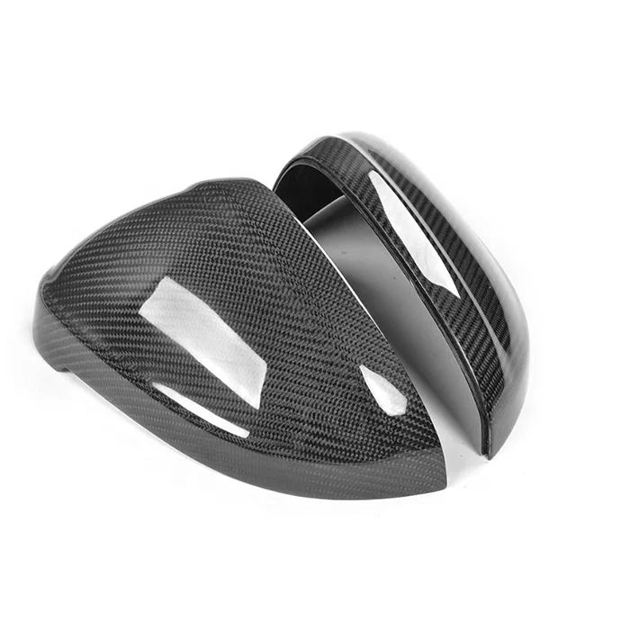Carbon fibre side mirror covers with lane assist cutout for Audi A4/S4 A5/S5 B9, angled pair view