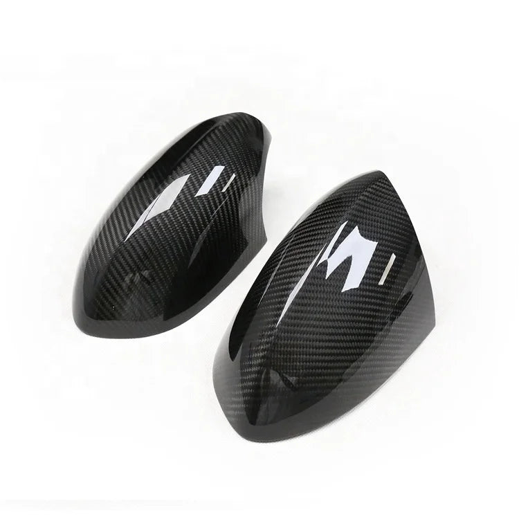 Carbon fibre side mirror covers with lane assist cutout for Audi A4/S4 A5/S5 B9, front-facing pair view