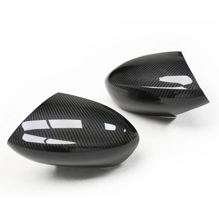 Carbon fibre side mirror covers with lane assist cutout for Audi A4/S4 A5/S5 B9, top angled pair view