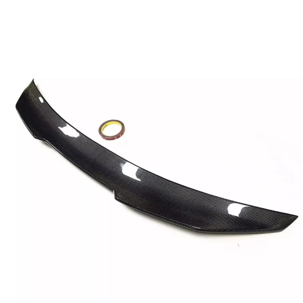 Underside view of PSM style carbon fiber spoiler with included adhesive tape, for Audi A4/S4 B8