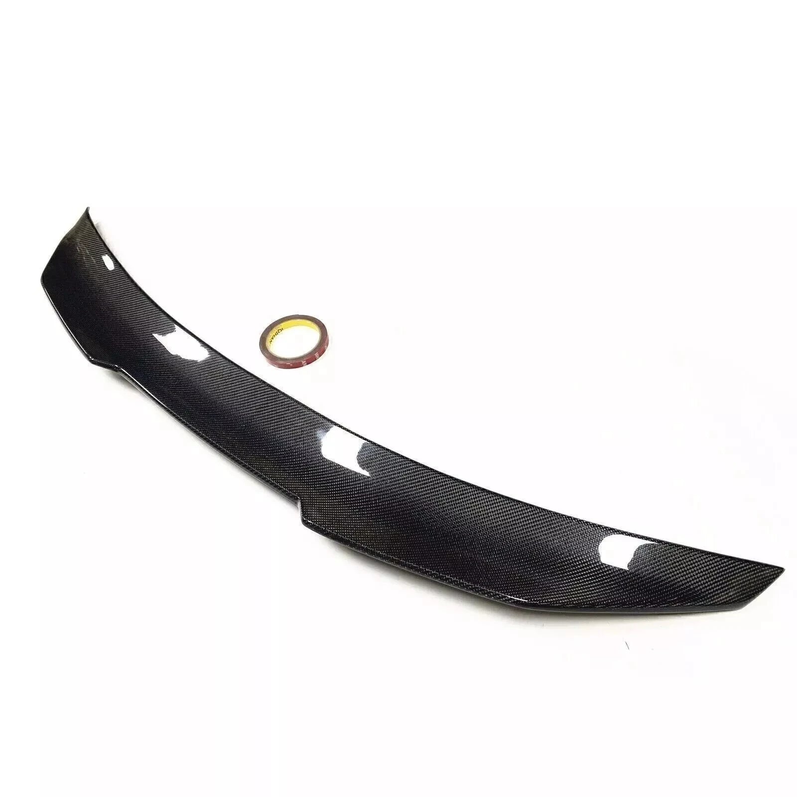Underside view of PSM style carbon fiber spoiler with included adhesive tape, for Audi A4/S4 B8