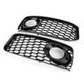 Gloss black honeycomb mesh fog light grilles for Audi A5/S5 B8, angled pair view