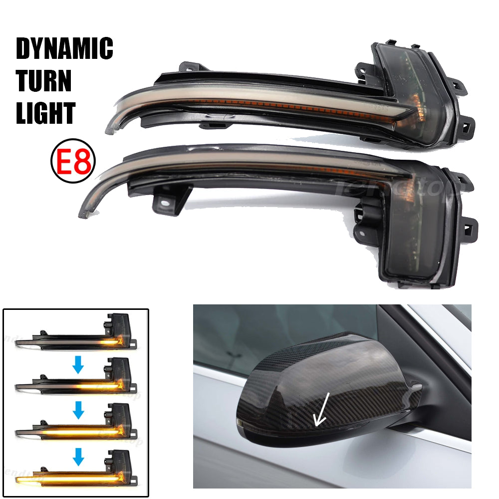 Dynamic sequential mirror turn signal pair for Audi A3 8P, A4/A5 B8, Q3, A6 C6/4F, S6, SQ3, A8 D3/8K, with mirror install preview