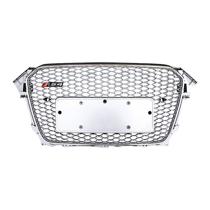 RS style honeycomb grille for Audi A4/S4 B8.5, full chrome/silver finish with RS4 badge