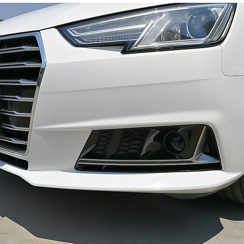 RS4 style fog light grille installed on white Audi A4 B9 front bumper