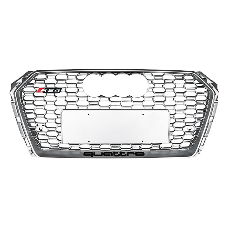 RS style honeycomb grille for Audi A4/S4 B9, full chrome frame and mesh, RS4 and quattro badging