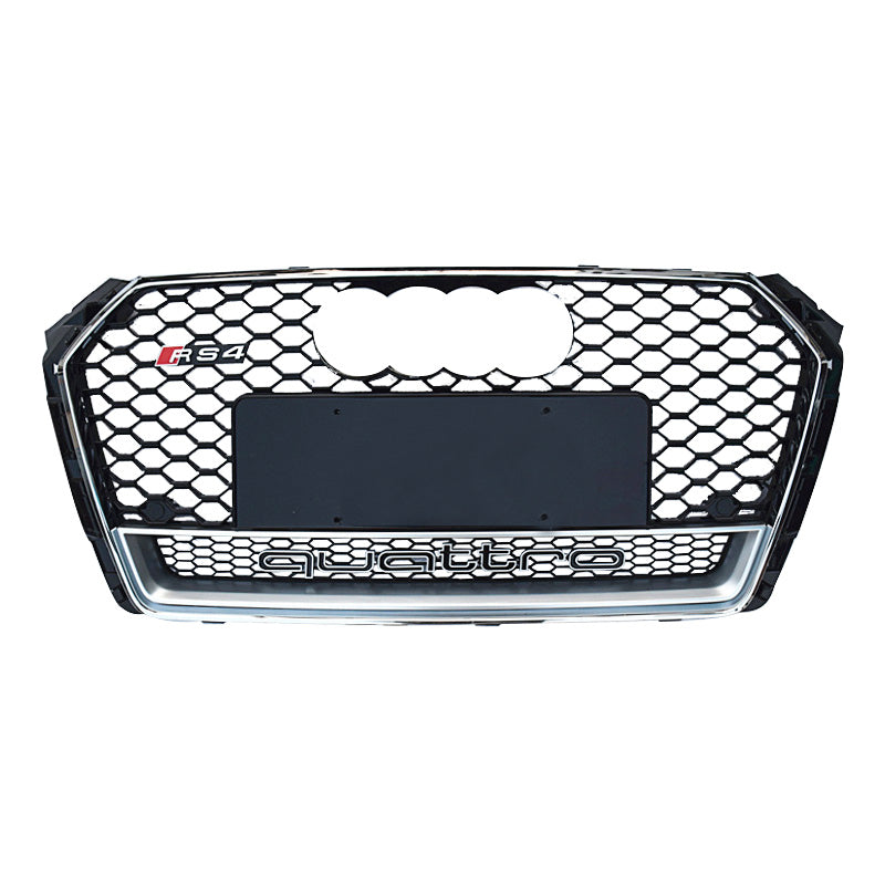 RS style honeycomb grille for Audi A4/S4 B9, chrome frame and black mesh, lower frame variant