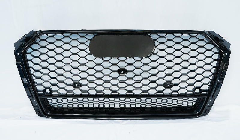 RS style honeycomb grille for Audi A4/S4 B9, full black finish, lower frame variant, no badging
