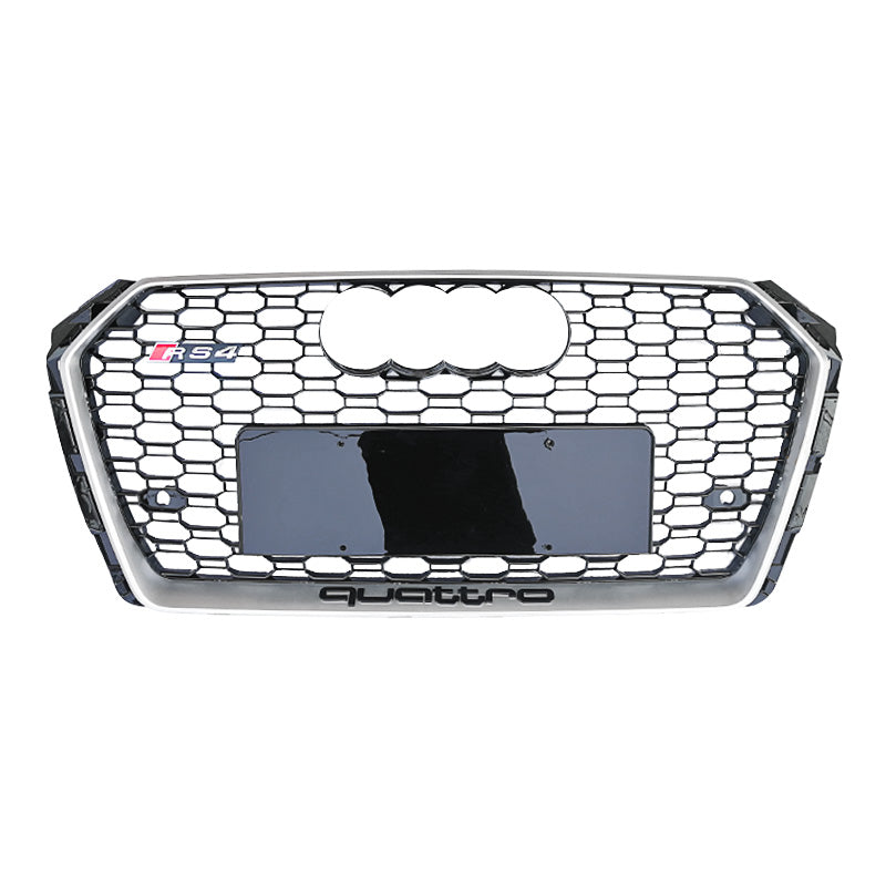 RS style honeycomb grille for Audi A4/S4 B9, white frame with black mesh, RS4 and quattro badging