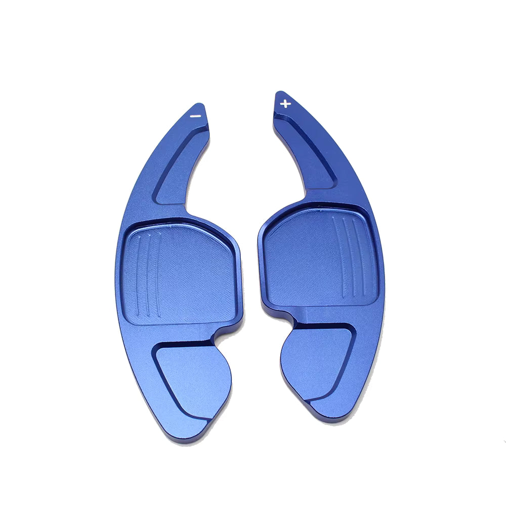 Blue aluminium steering wheel shift paddle extension for Audi DSG models
